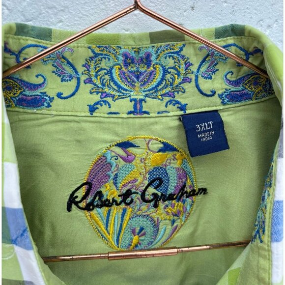 Robert Graham Mens Contemporary Fit Paisley Checkered Polo Blue Green Size 3XL - Picture 6 of 10